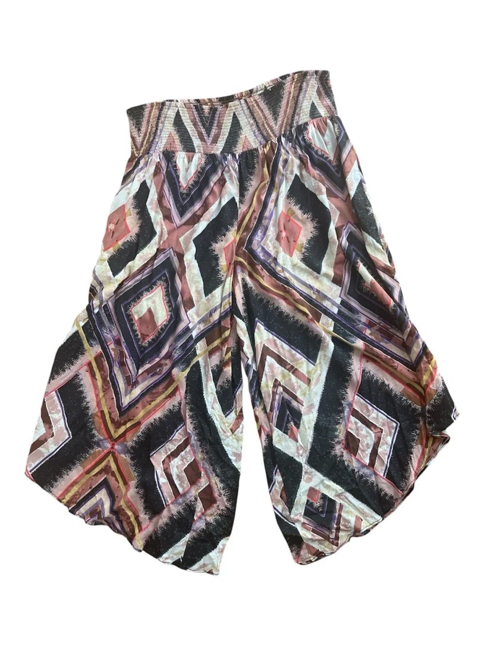 Free People “Miranda” Boho Printed Smocked Waist Culottes / Harem Pants - Size L